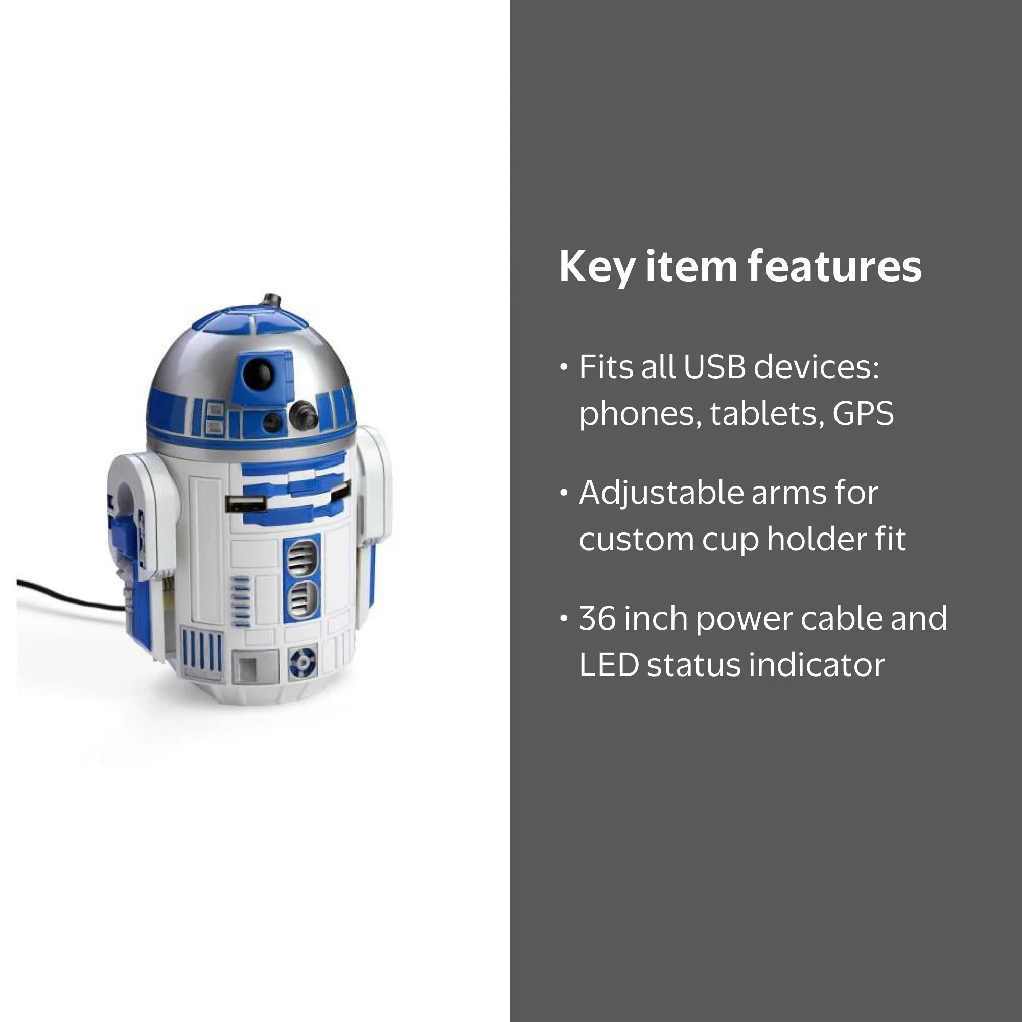 Interactive Star Wars R2-D2 USB Car Charger, Droid Character Toy