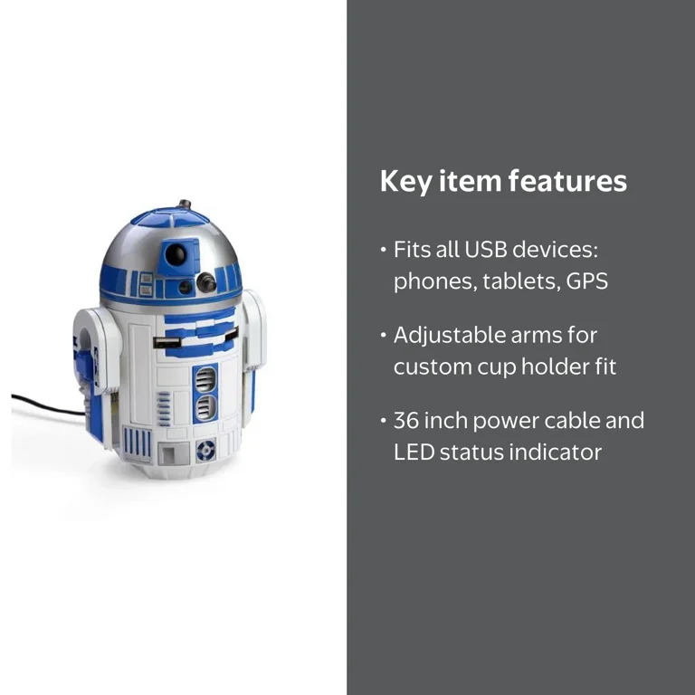 Interactive Star Wars R2-D2 USB Car Charger, Droid Character Toy
