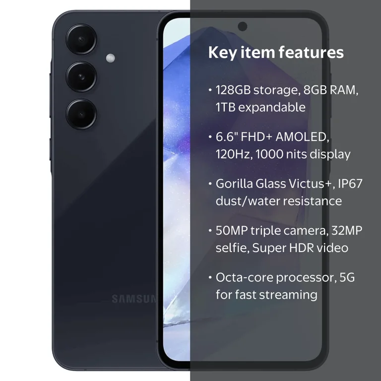 Samsung Galaxy A55 5G Smartphone, 128GB + 8GB, Unlocked, Latin Samsung Galaxy A55 5G Smartphone, 128GB + 8GB, Unlocked, Latin