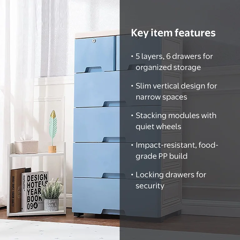 blue plastic dresser FETCOI Big Container Chest: 5-Layer, 6-Drawer Storage Cabinet, Closet for Clothes (Blue) Color:Daisy Lace
