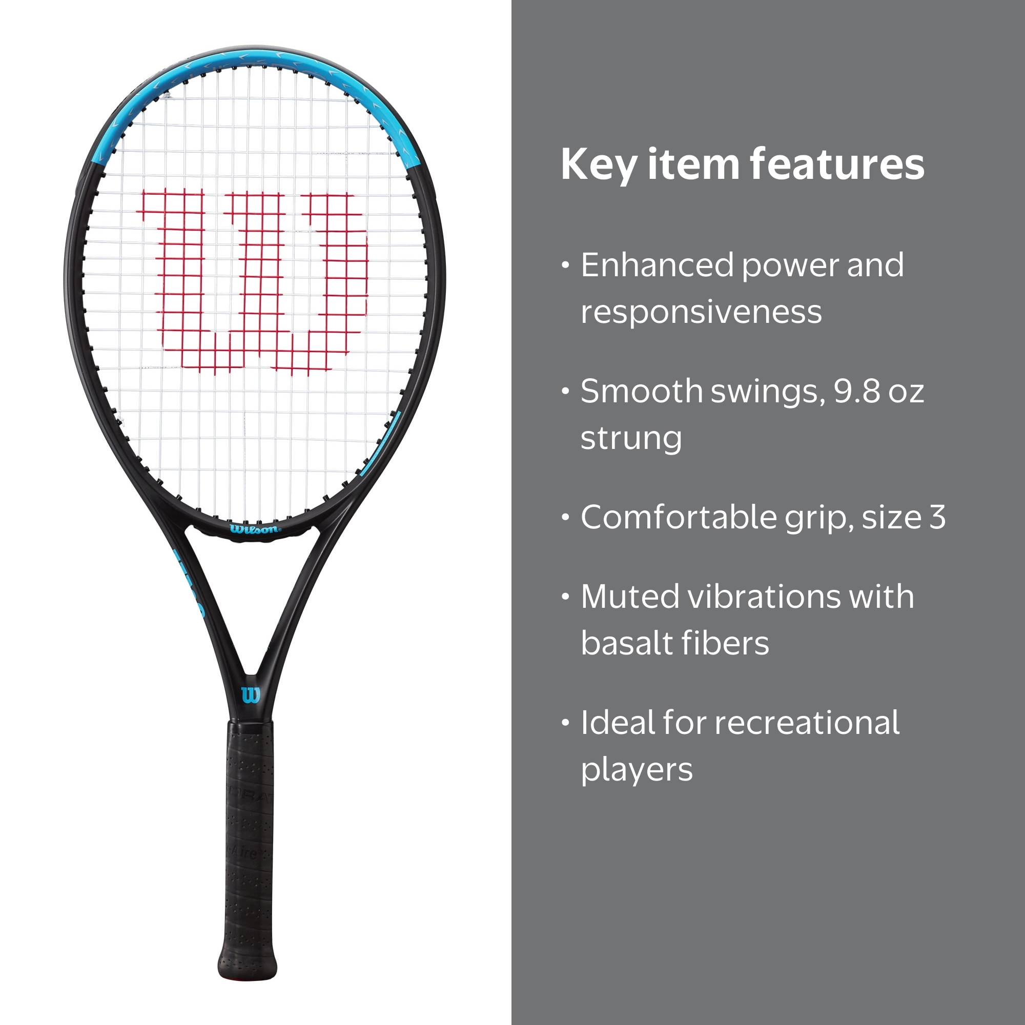 Wilson Ultra Power 103 Adult Tennis Racket, Black, Grip Size 3 - 4
