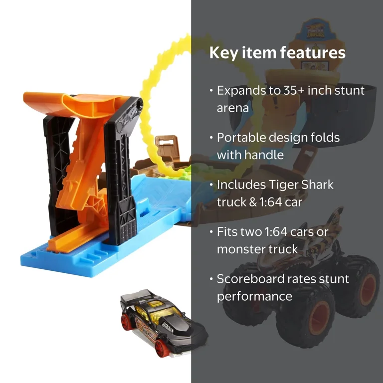 Hot Wheels Monster Trucks Stunt Tire Playset, 1:64 Scale Toy Car