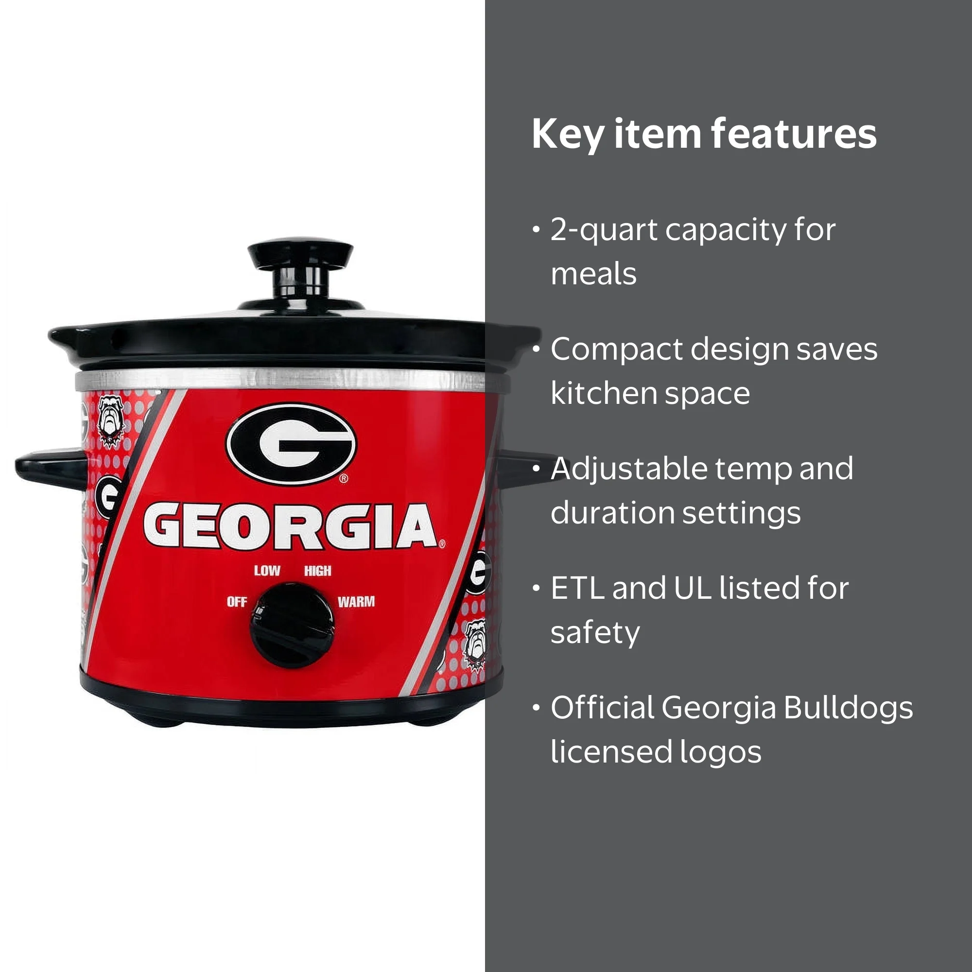 Uncanny Brands Georgia Bulldogs 2-Qt Slow Cooker with Bulldog Logo