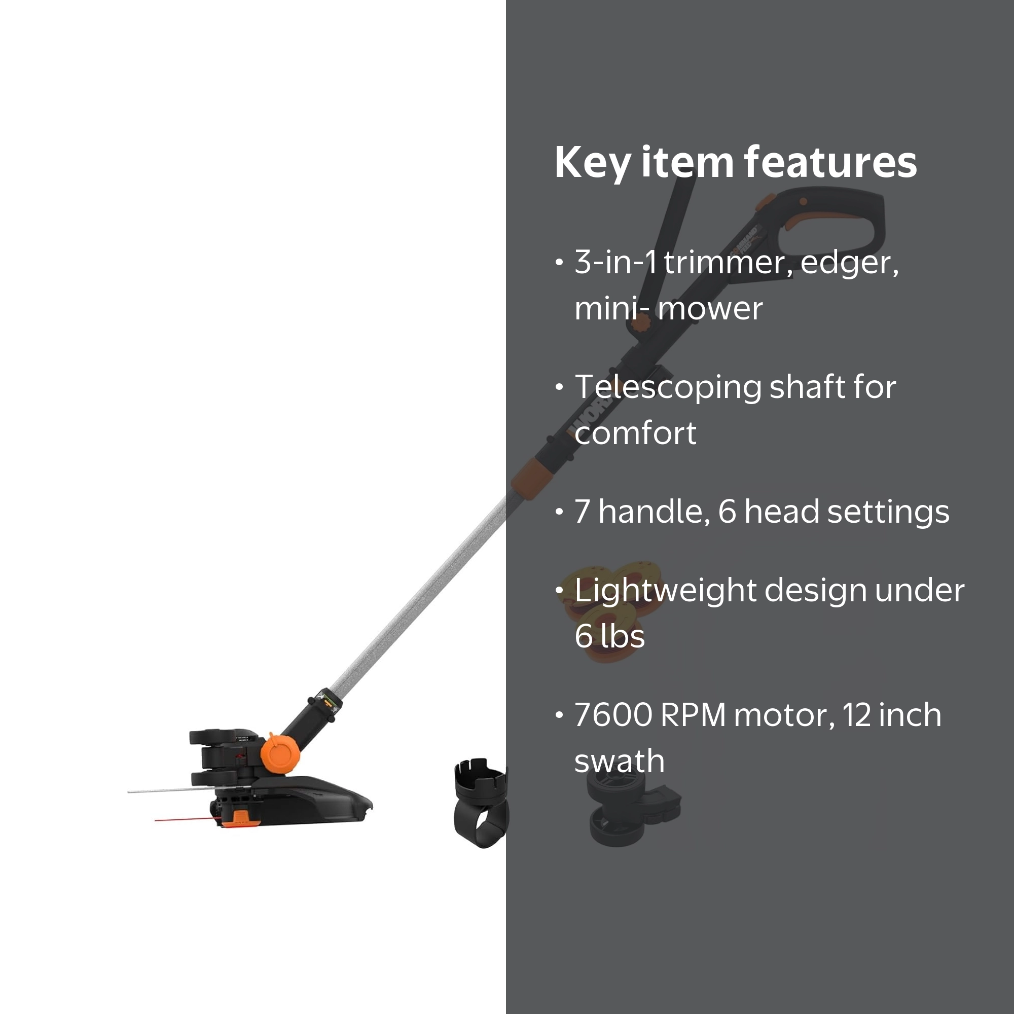 WORX, Grass and Weed String Trimmer Edger, WG170.9, 20V PowerShare