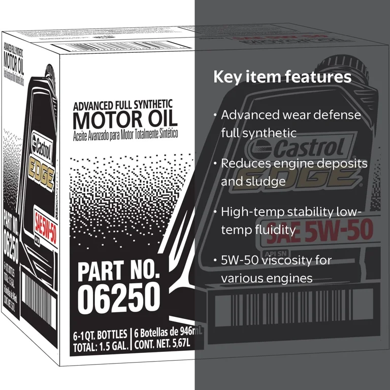 Castrol Edge Advanced Full Synthetic Motor Oil 5W-50, 1 Qt, 6 Pack