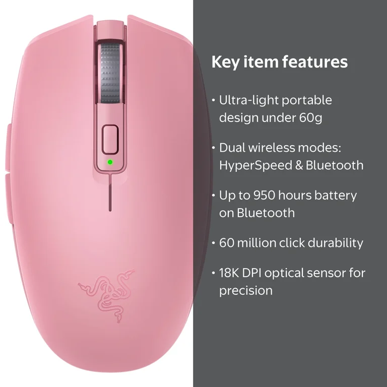 Razer Orochi V2 Optical Bluetooth Gaming Mouse, Quartz, under 60g