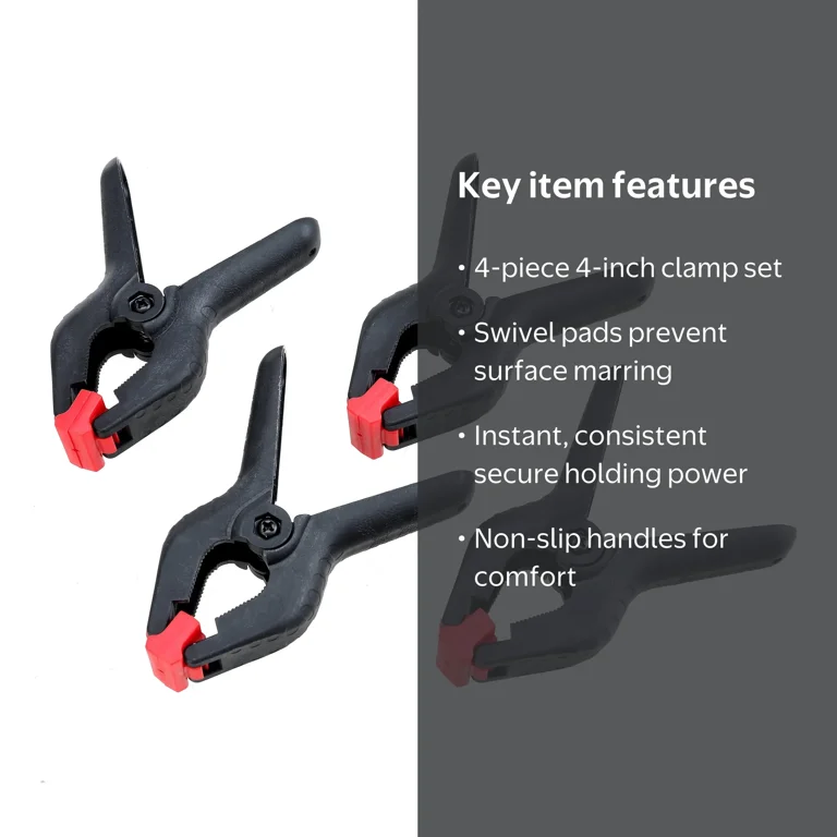 Hyper Tough 4-Piece 4-Inch Spring Clamp Set, Plastic Swivel Pads Hyper Tough 4-Piece 4-Inch Spring Clamp Set, Plastic Swivel Pads