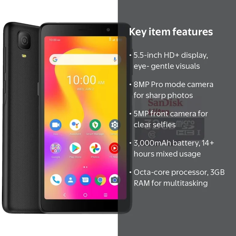 TCL A30 Verizon Compatible Unlocked Smartphone (Prime Black) with
