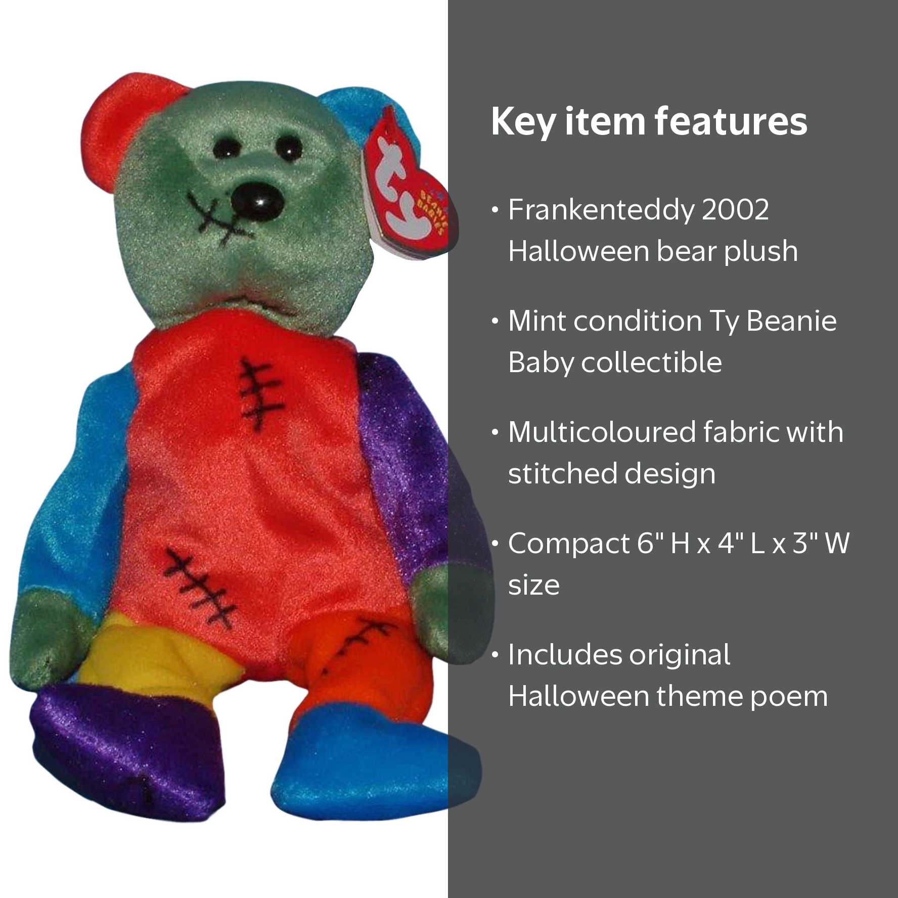 Ty Beanie Baby: Frankenteddy the Bear | Stuffed Animal | MWMT