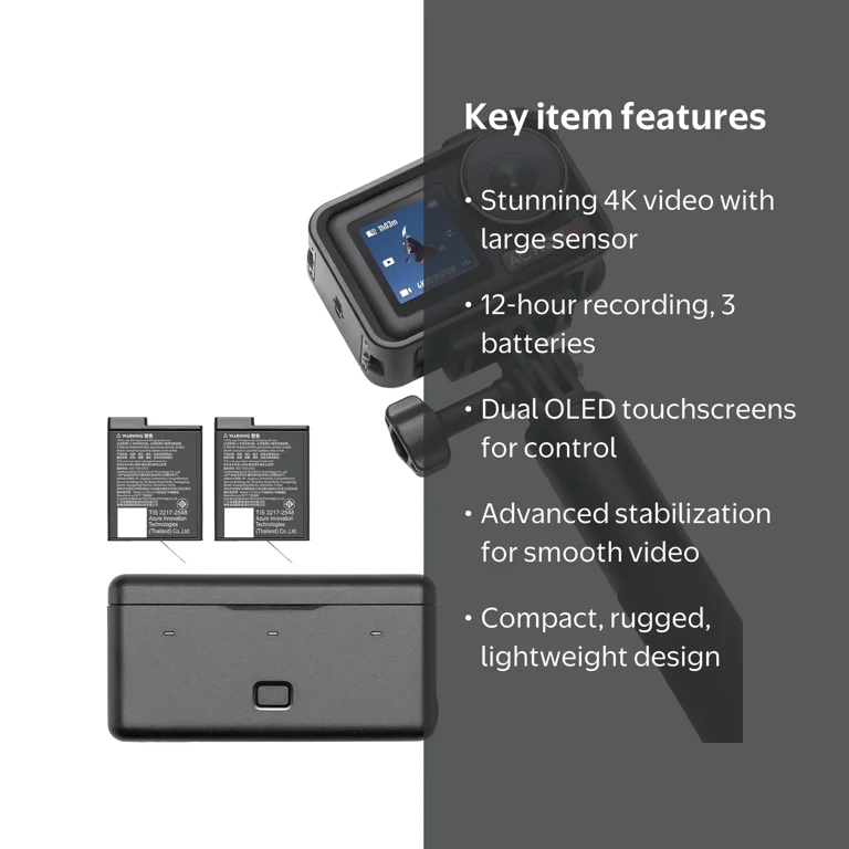 DJI, Action Camera, 4K, 12h Battery, Dual OLED Screens - Walmart.com