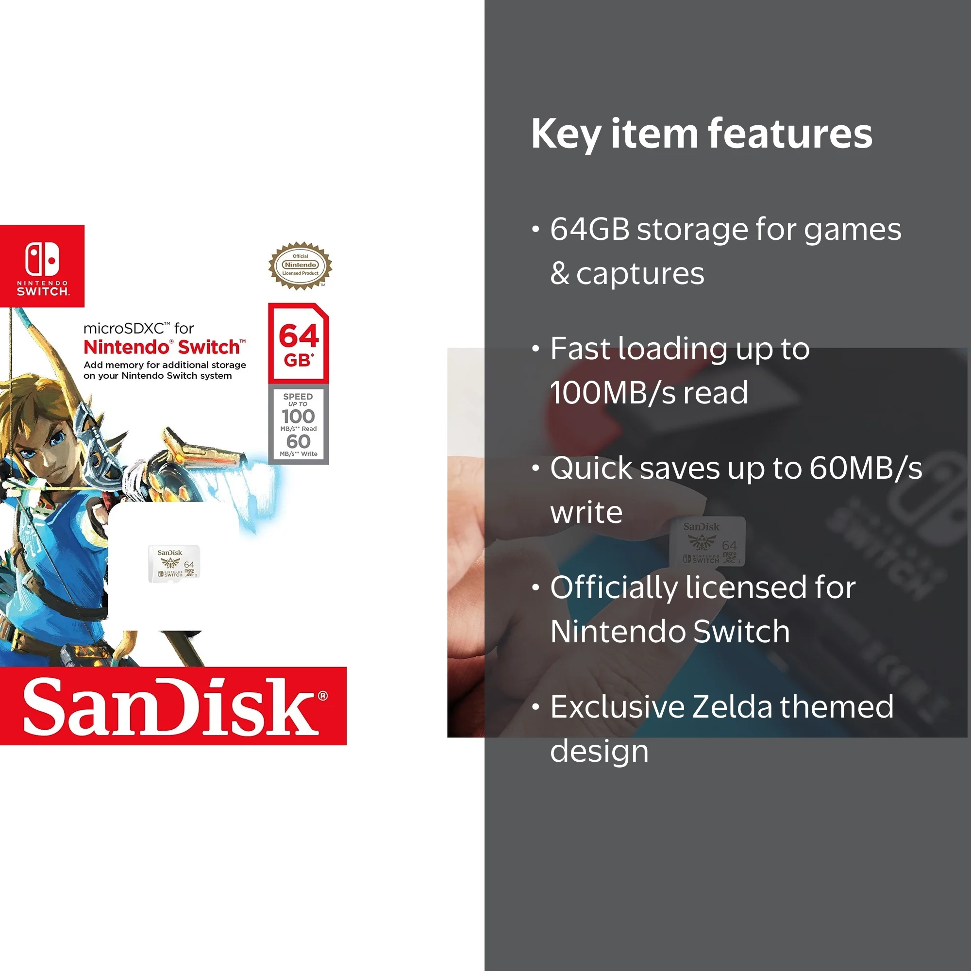 SanDisk, MicroSDXC Card, 64GB, for Nintendo Switch Zelda Edition