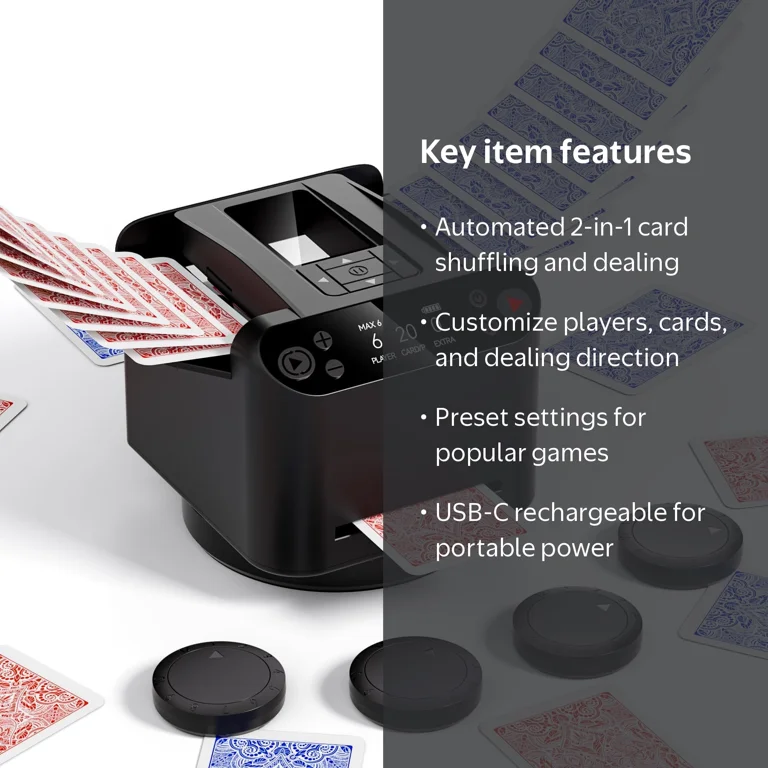 Ht Viik, 2-in-1 Automatic Card Shuffler and Dealer Machine, Black