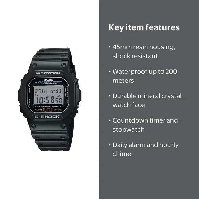 Casio G-Shock Men's DW5600E-1V, 45mm Resin Case, Shock & Water