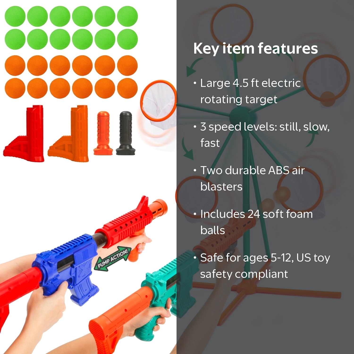 Huge Wave 4.5 ft Shooting Targets Game with 2 Blasters and Foam