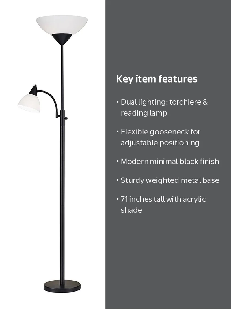 Adesso 7202 Piedmont Combo Floor Lamp-Black - Walmart.com