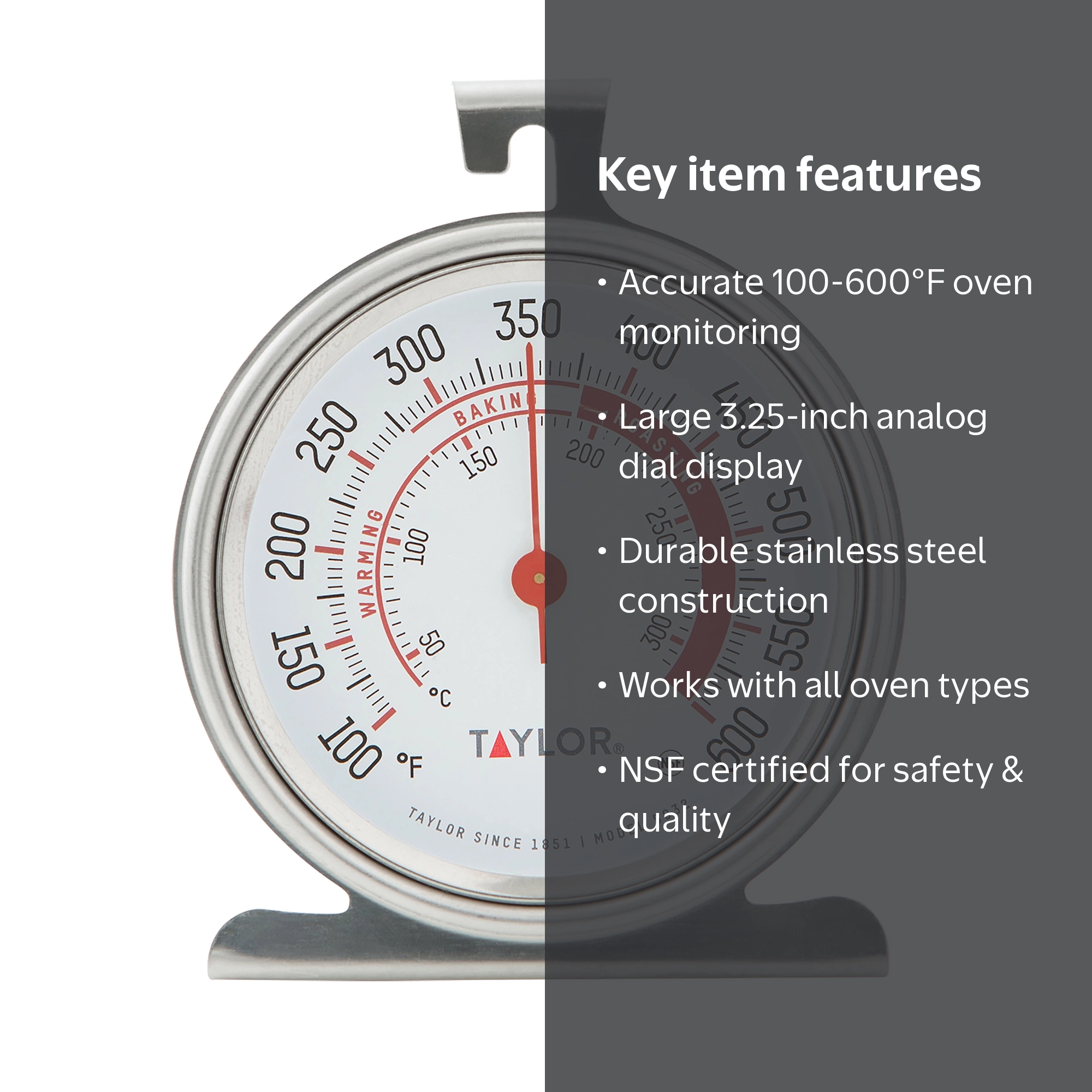 Taylor Classic Series Large Dial Stainless Steel Oven Thermometer