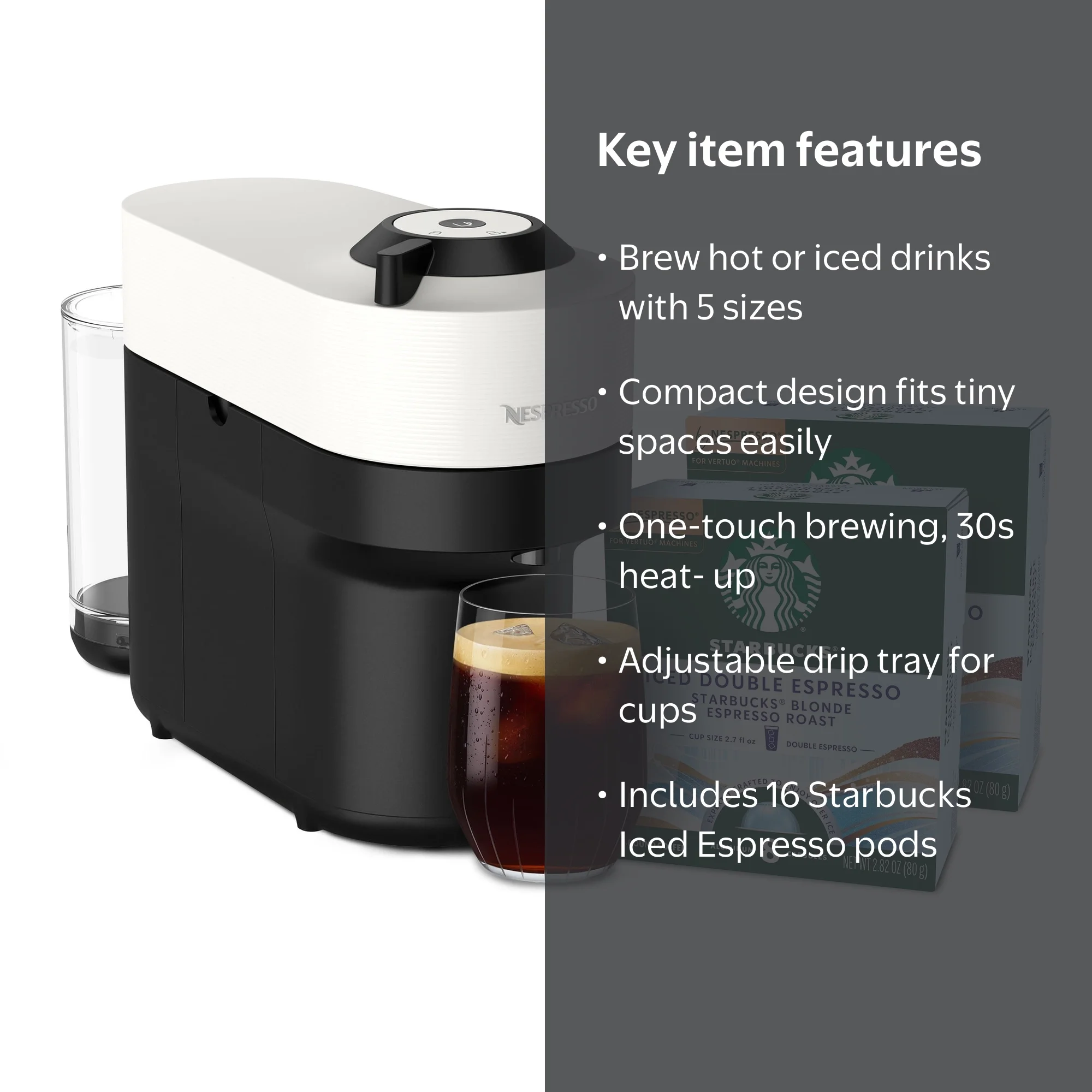 Nespresso Bundle, Vertuo Pop Machine and Starbucks Iced Double