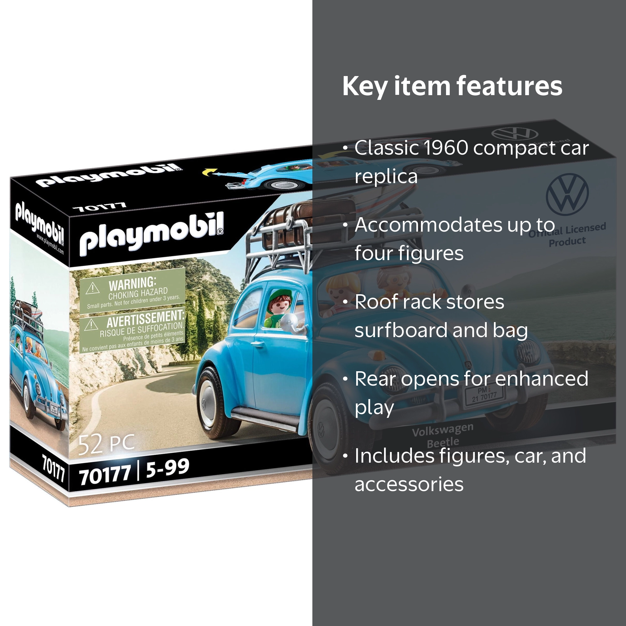 PLAYMOBIL, Volkswagen Beetle, 4.1 x 9.3 x 4.1 in, Beach