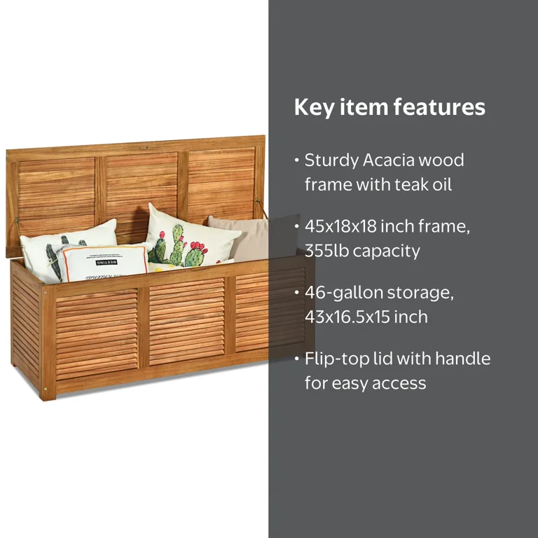 Costway, Deck Storage Bench, 46 Gallon, Acacia Wood, Beige