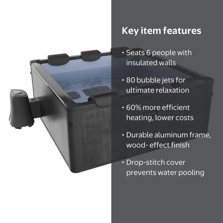 Adriatic | 6 Person Square Aluminium Frame Hot Tub | Black Wood