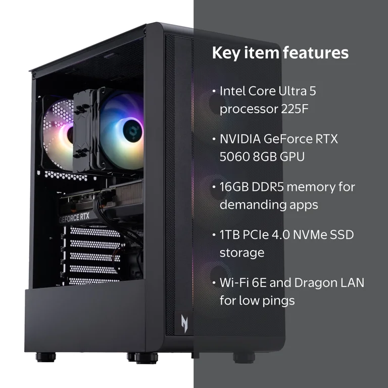 Acer Nitro 60 Gaming Desktop, Intel Core Ultra 5 Processor 225F
