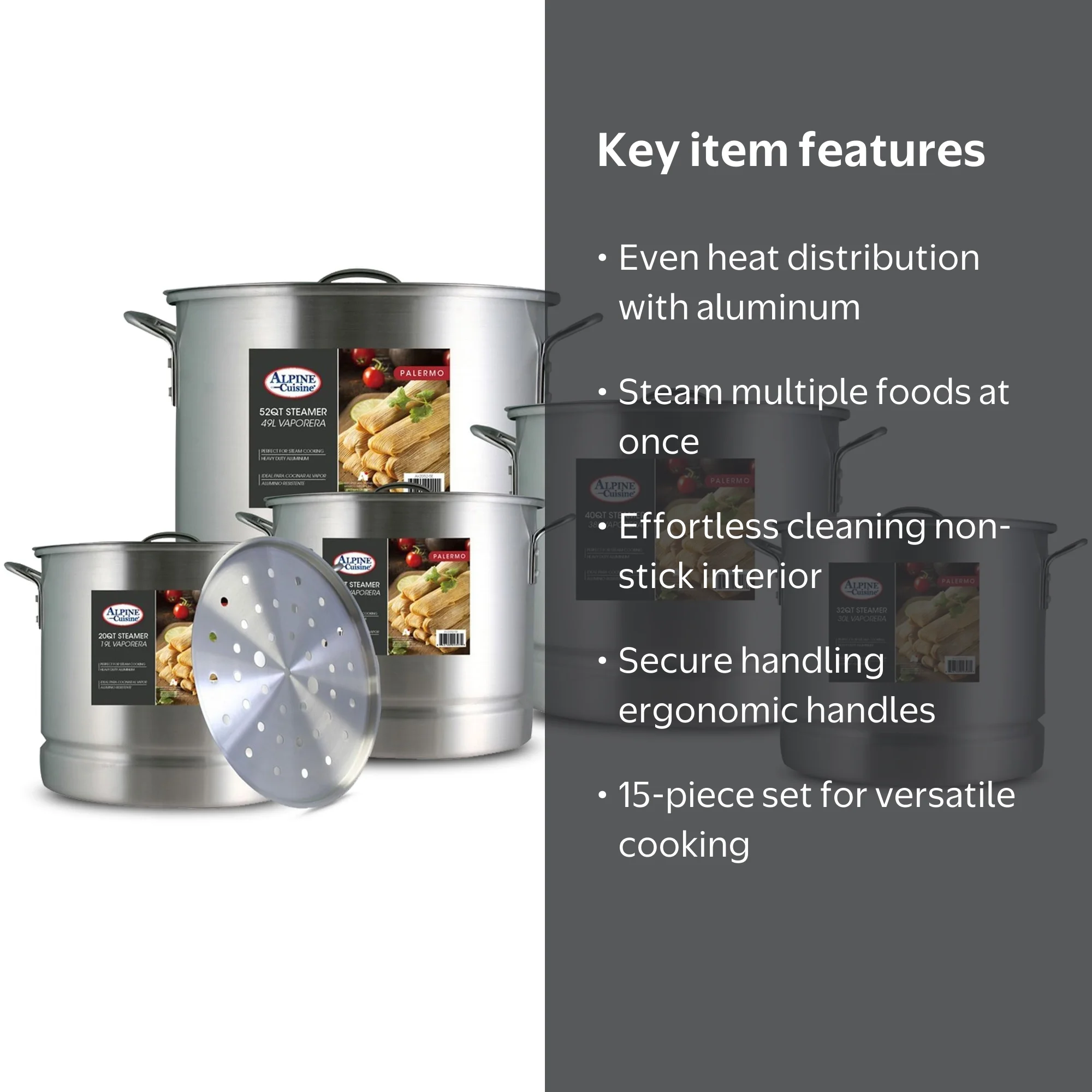 ALP Stock Pot 15 Piece Set Tamalera Sopa Caldo Aluminum W Lid