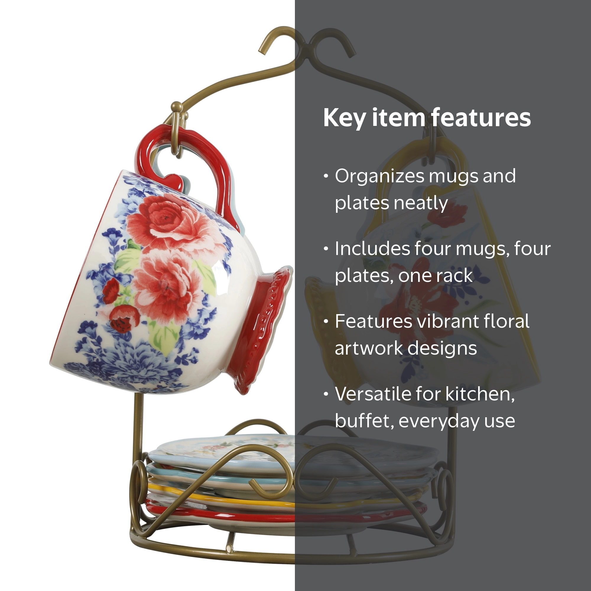 The Pioneer Woman Floral Medley Mug Rack w/Appetizer Plates and