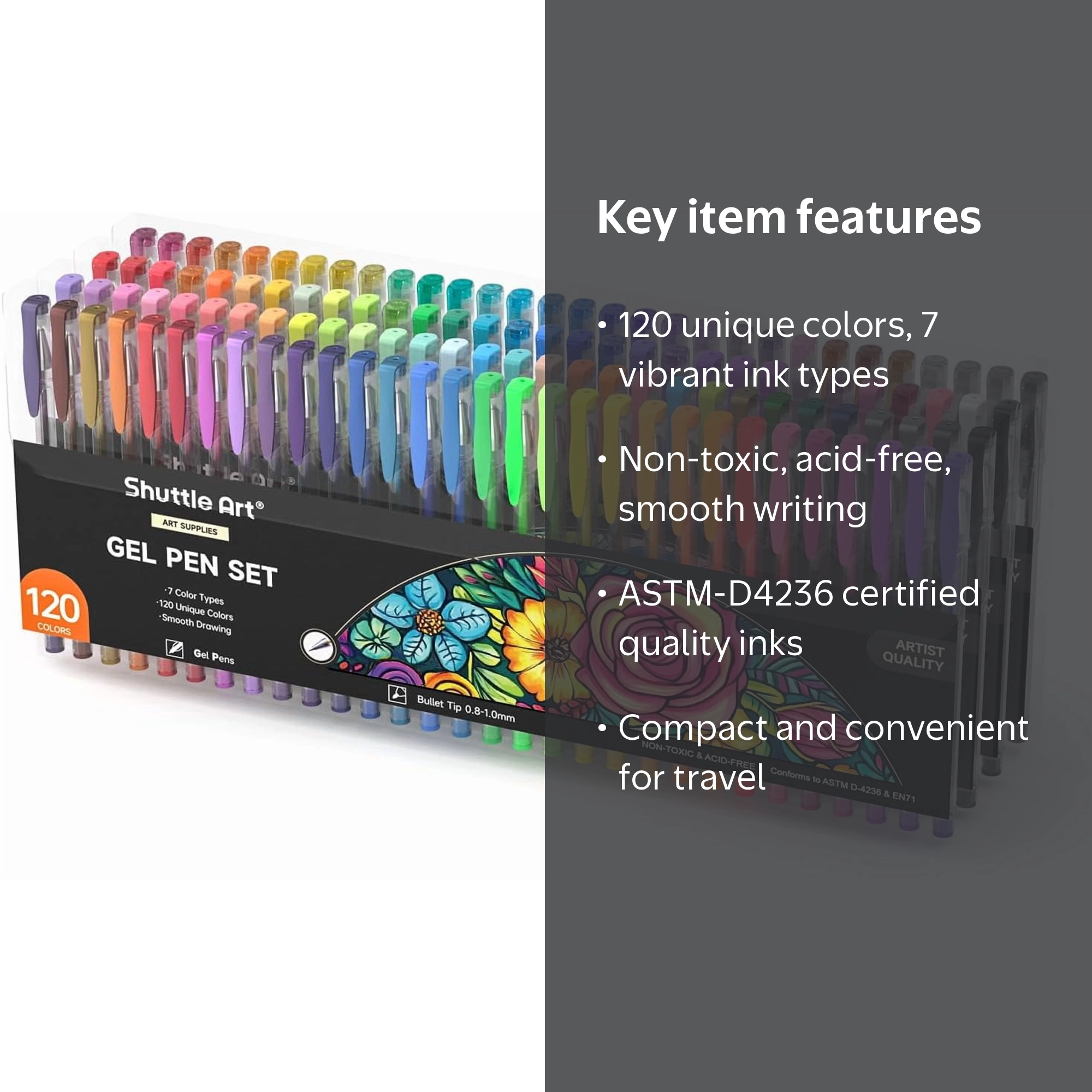 Shuttle Art, Gel Pen Set, 120 Unique Colors, No Duplicates