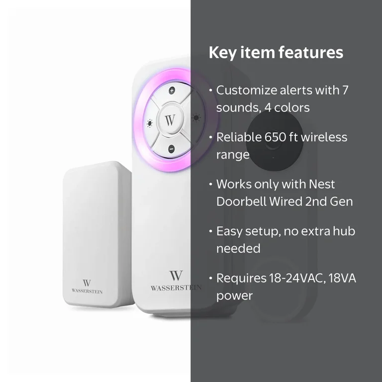 Wasserstein Doorbell Chime for Google Nest (2nd Gen), Wired