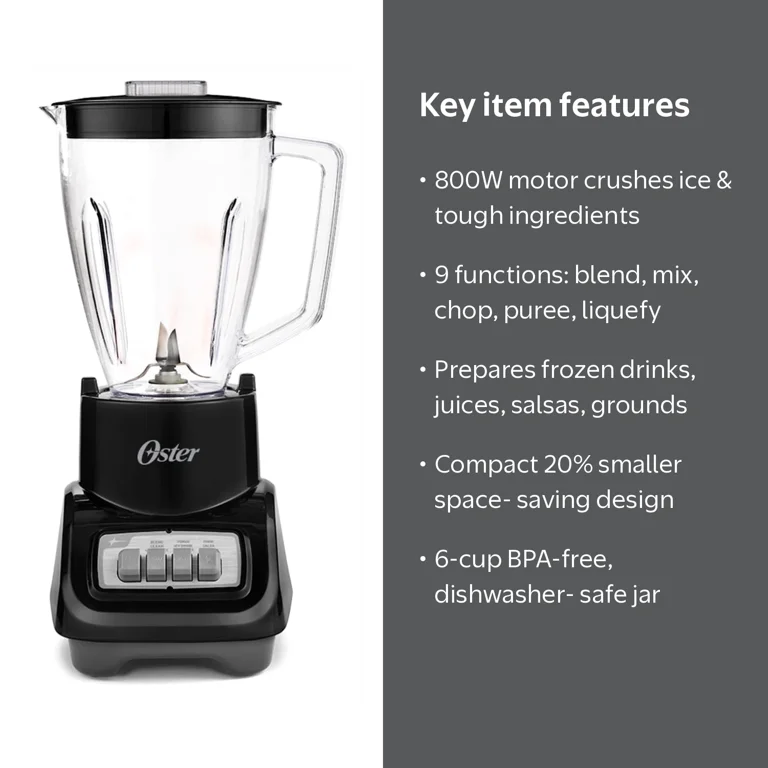Oster, Turbo Blender, 800-Watt Food Blender, Black - Walmart.com