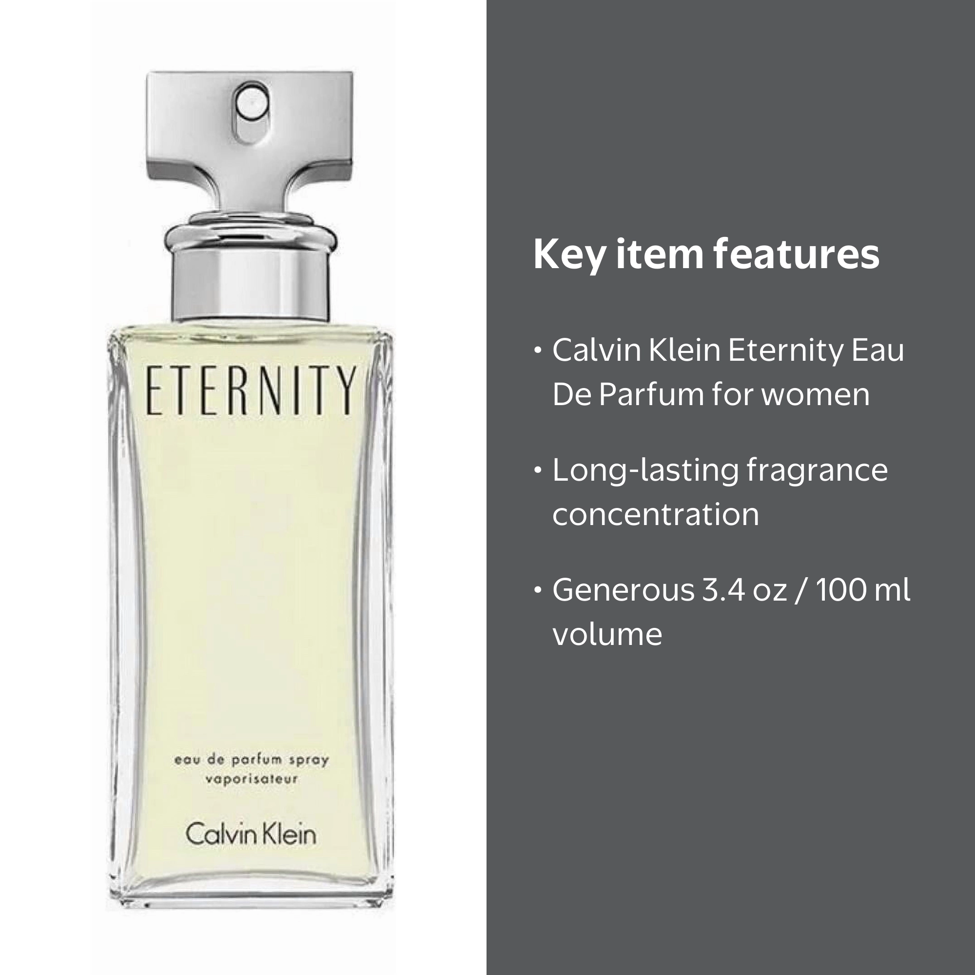 Clvn Klein Eternity Eau De Parfum, 3.4 oz 100 ml, For Women