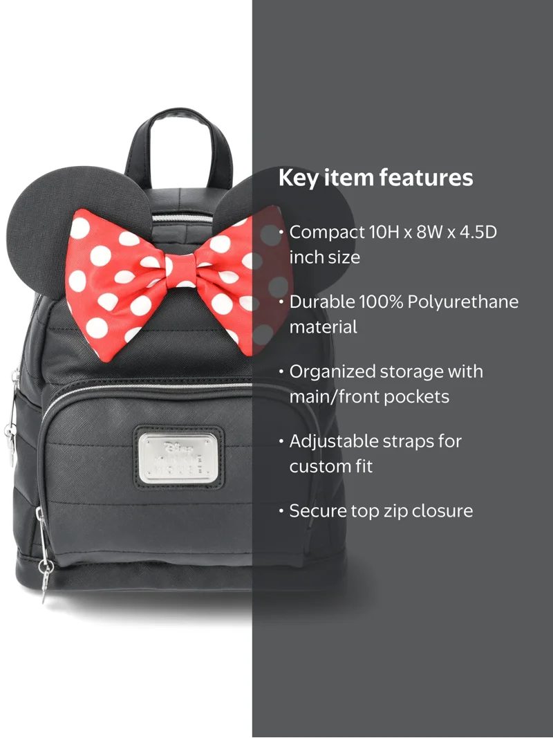 black leather minnie mouse backpack Disney for Women, Men, Boys, Girls, Unisex | Cute PU 10" Minnie Mouse Mini Backpack Purse Shoulder Purse its the perfect size for carrying your most important essentials comfortably NWT Disney Sequin Ears/ Bow