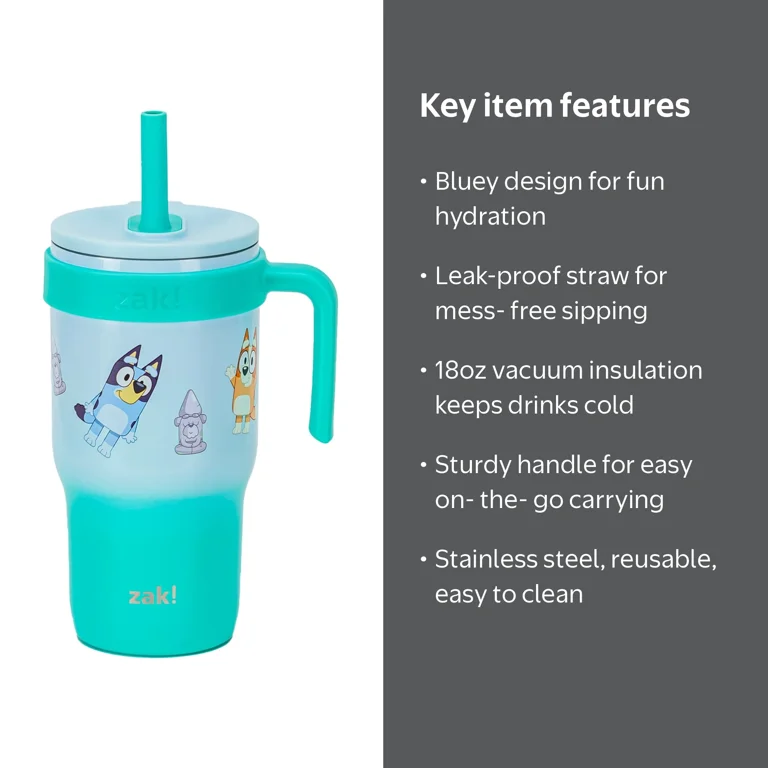Zak Designs Bluey Kids Insulated Tumbler with Straw, 18oz