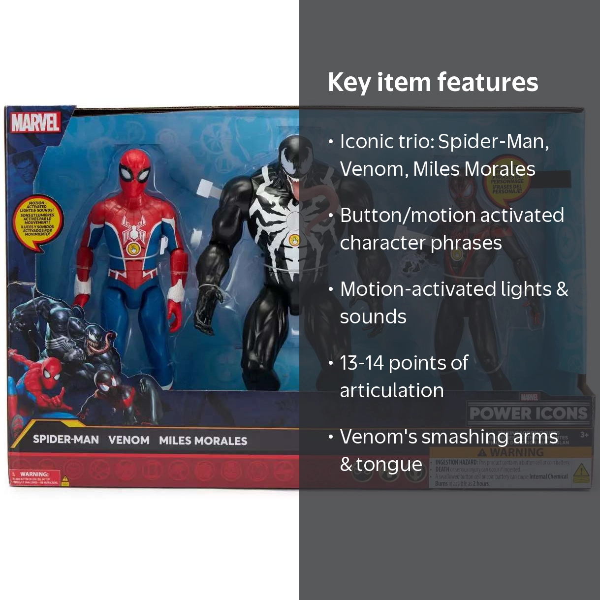 Marvel Power Icons Spider-Man, Venom & Miles Morales Talking
