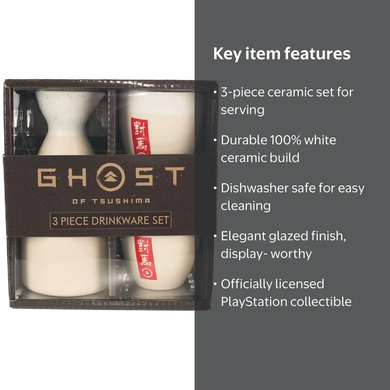 Sony PlayStation Ghost of Tsushima White Ceramic Sake Set, 3-Piece