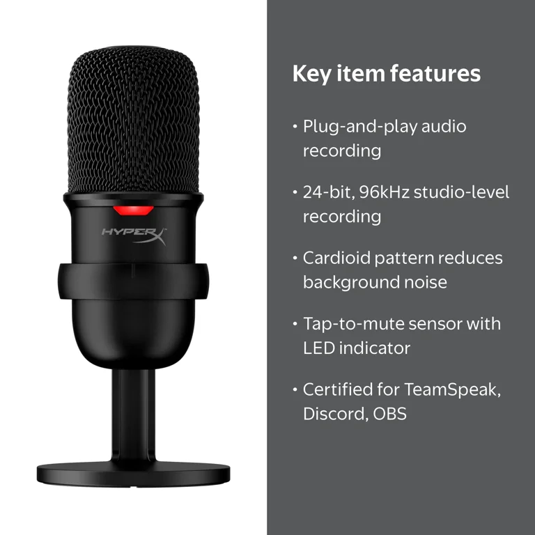 HyperX SoloCast Wired Condenser Microphone for Streaming - Black