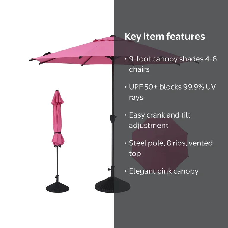 8 pink patio market umbrella with tilt JEAREY 9FT Outdoor Outdoor Table Umbrella Push Button and Crank, Umbrella Sturdy Ribs UV Protection Waterproof for Garden, Deck, Backyard, Pool (Rose Pink) in pulley DestinationGear 6-ft Aluminum Pink Push-button