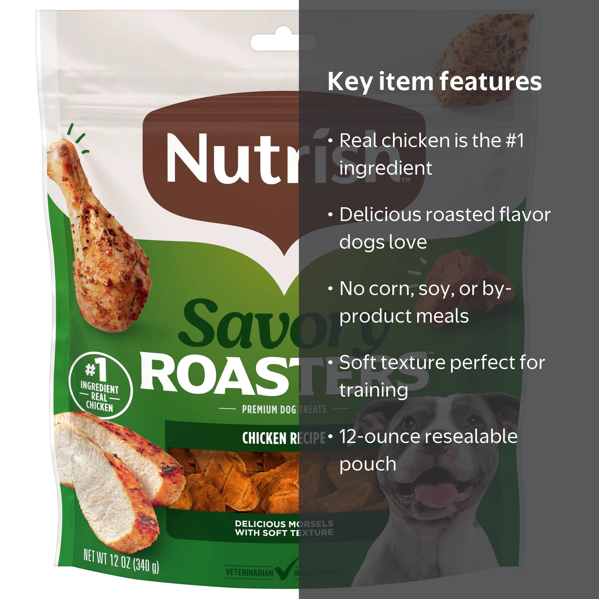 Nutrish Savory Roasters Chicken Recipe Dog Treats, 12 oz pouch
