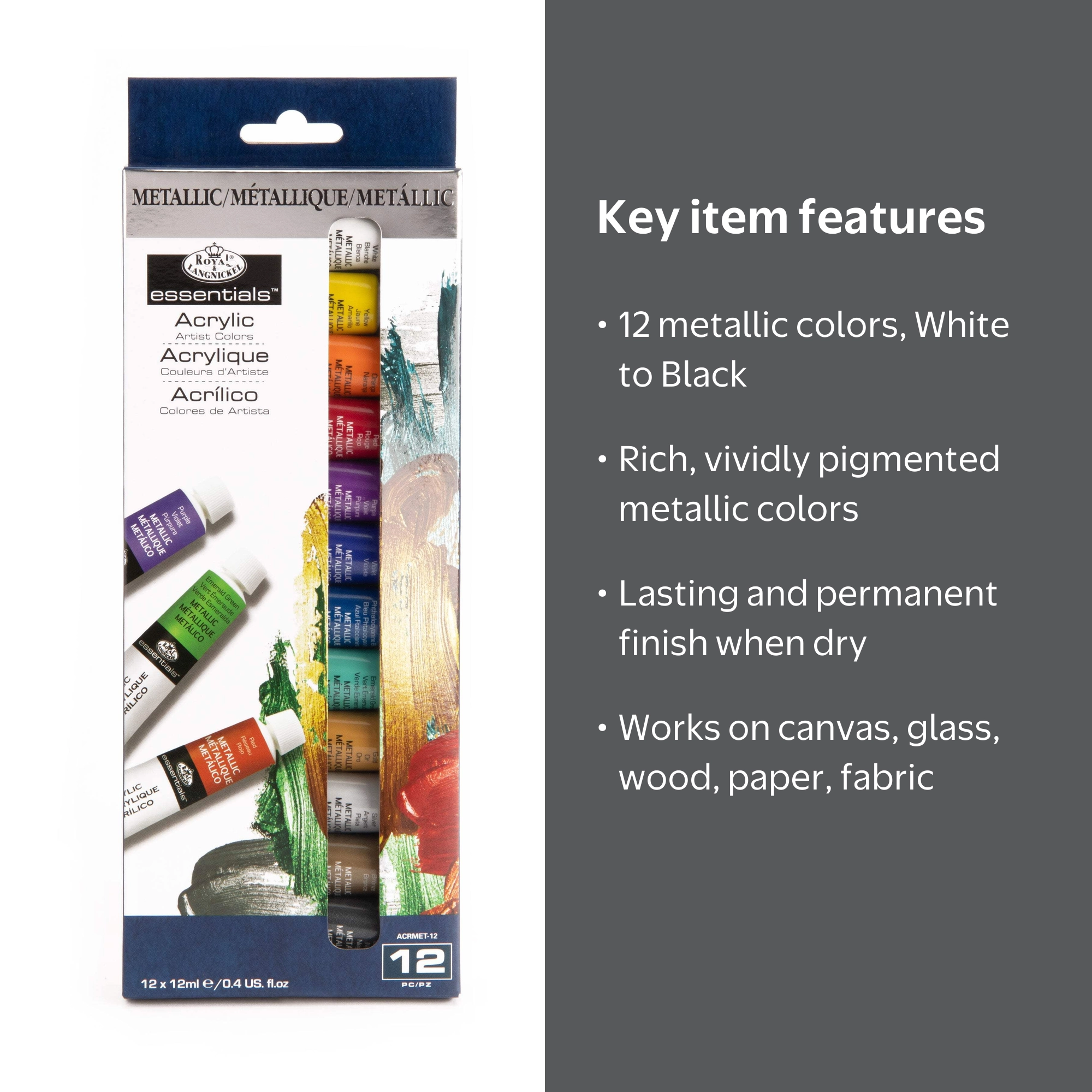 Royal & Langnickel Essentials 12ml 12 Colors Metallic Artist