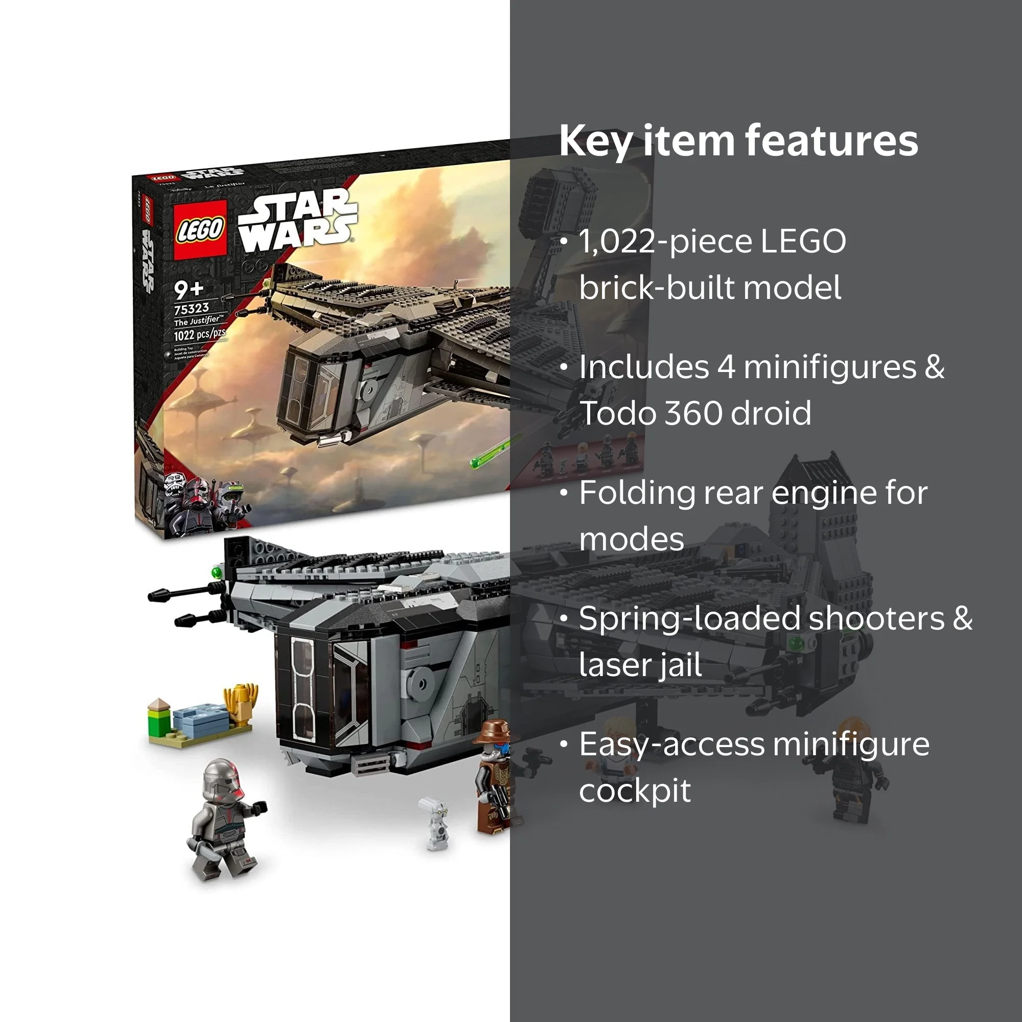 LEGO Star Wars The Justifier Toy Starship, 4 Minifigures, Laser