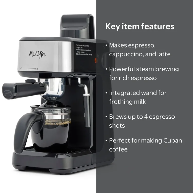 Mr. Coffee, 4-Shot Steam Espresso Machine, Cappuccino & Latte