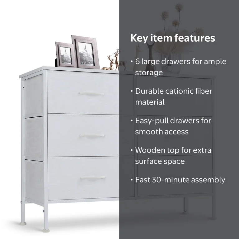 ZUNMOS Fabric Storage Dresser for Bedroom Large 6 Drawer Organizer