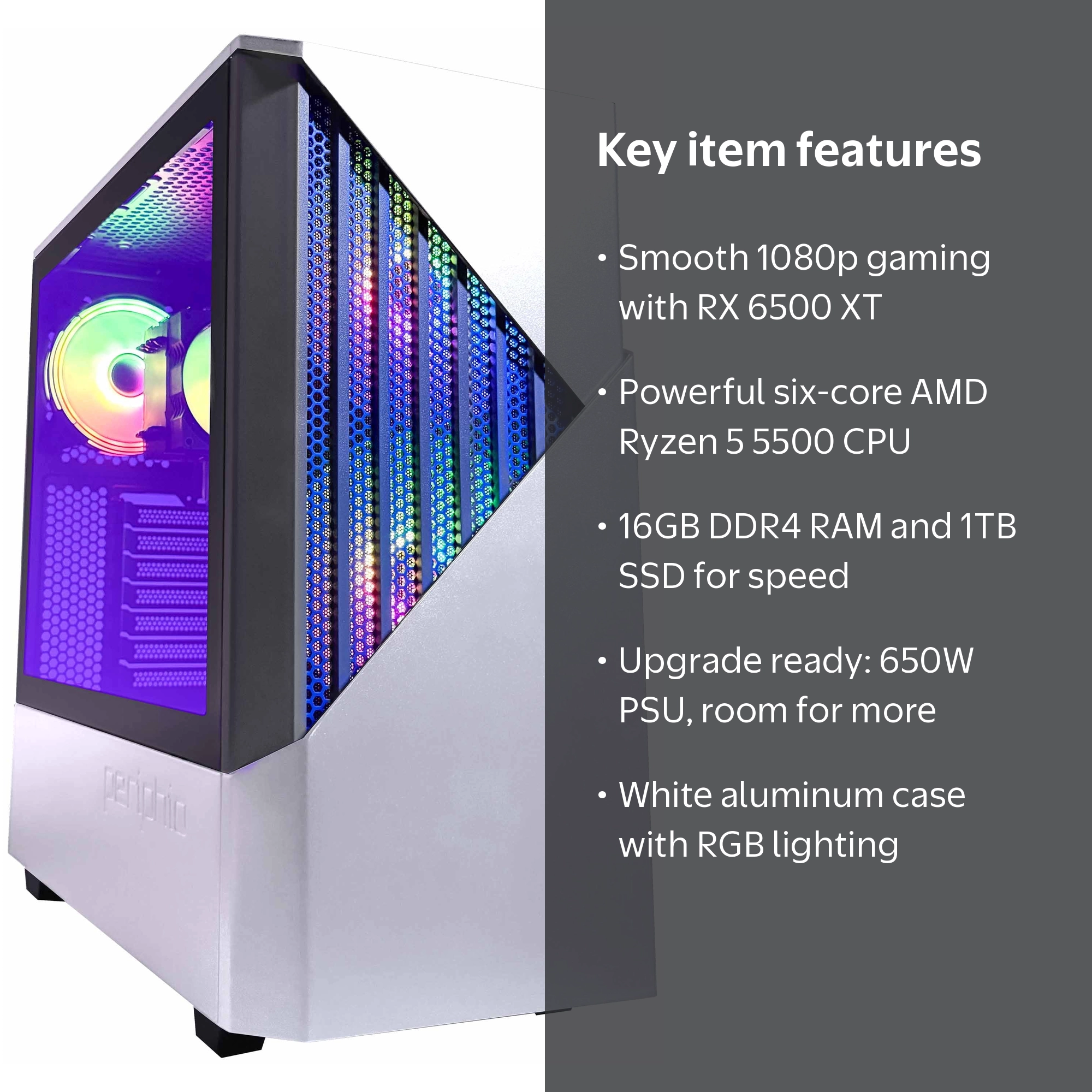 Periphio Terra Gaming PC, AMD Ryzen 5 4.4GHz, Radeon Vega 7, 1TB
