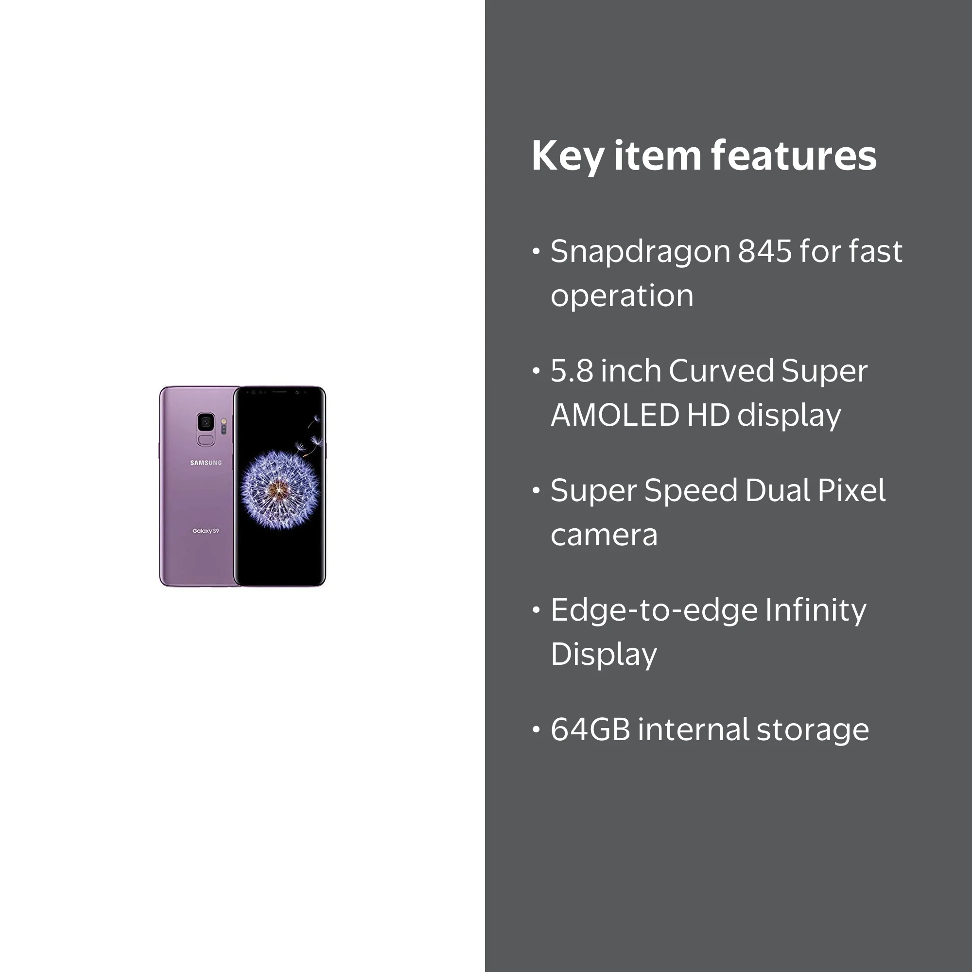 Samsung Galaxy S9 Smartphone, G960U Verizon + GSM Unlocked, 64GB