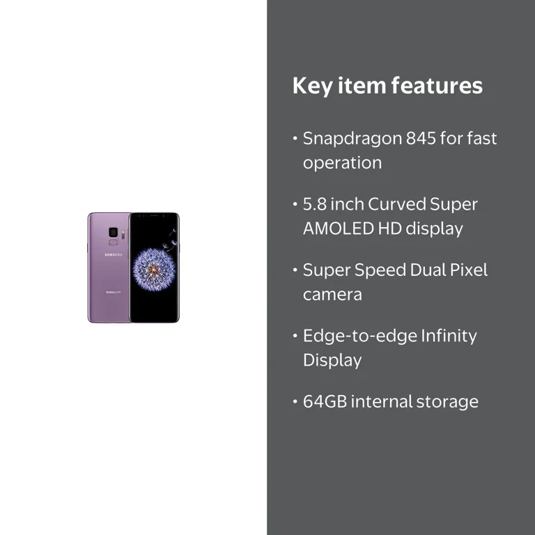 Samsung Galaxy S9 Smartphone, G960U Verizon + GSM Unlocked, 64GB