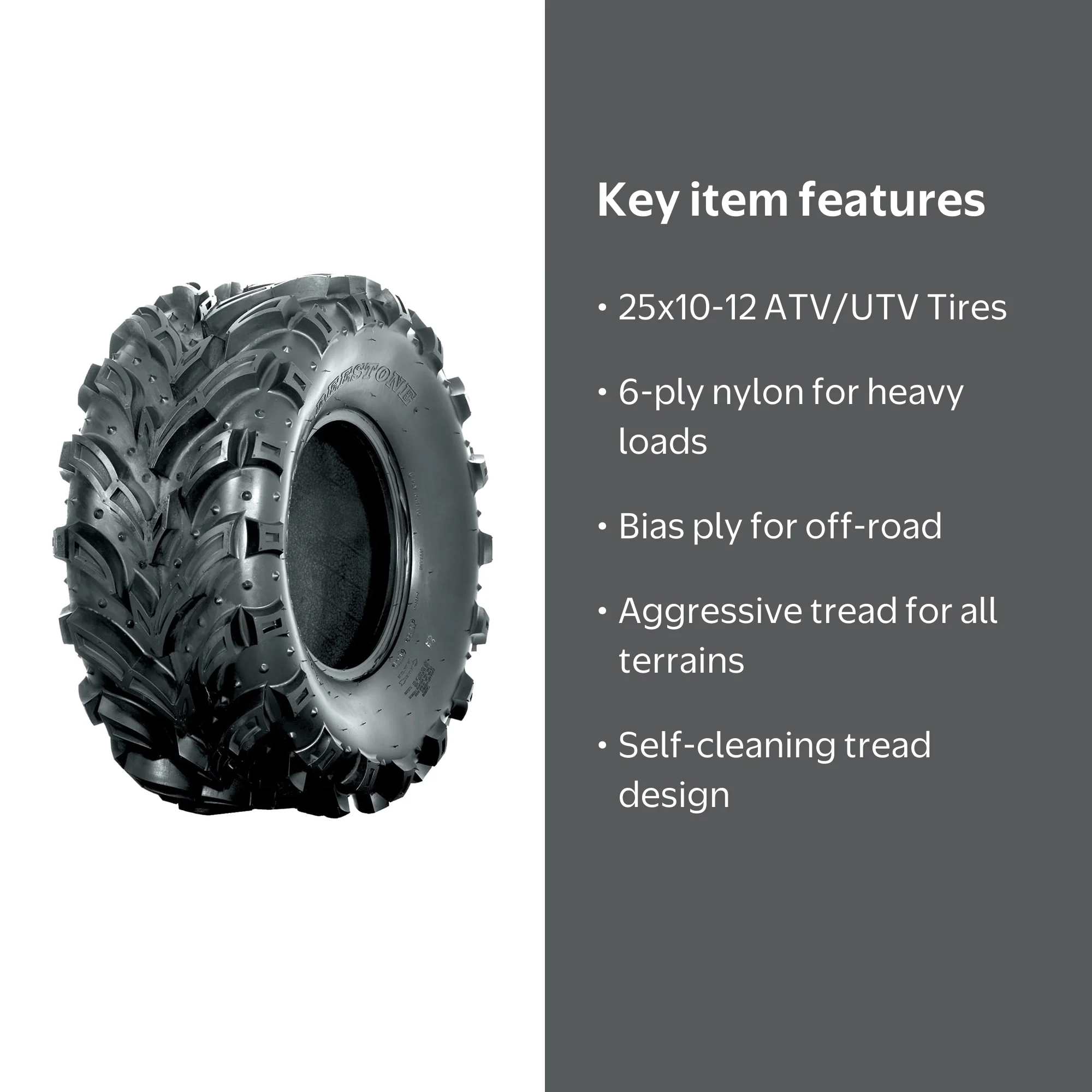 Deestone D936 Mud Crusher 25X10-12 6 Ply M/T ATV UTV Mud Tire