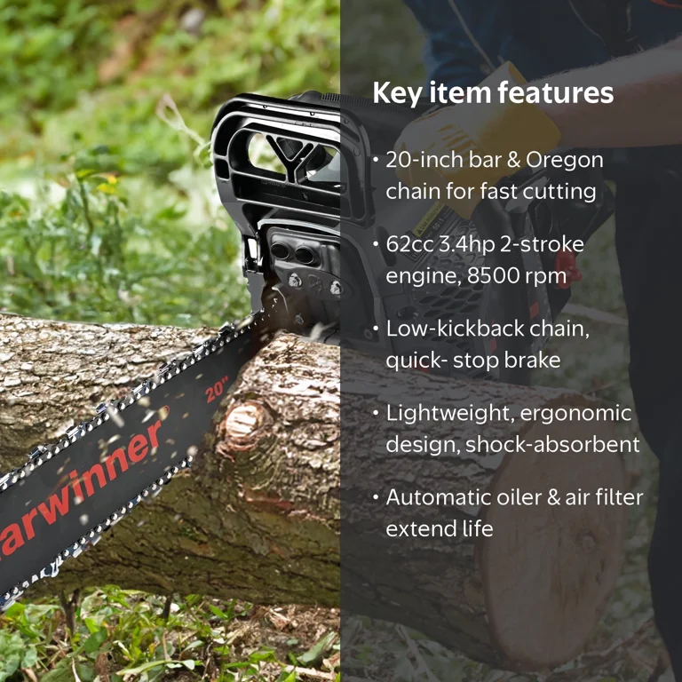 Garwinner 20 inch Gas Power Chainsaw 6220G, 62CC 2-Stroke