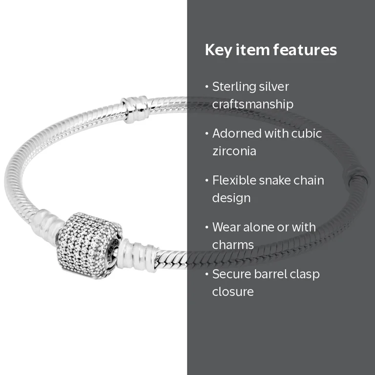 PANDORA Sterling Silver Bracelet, Signature Clasp, Snake Chain