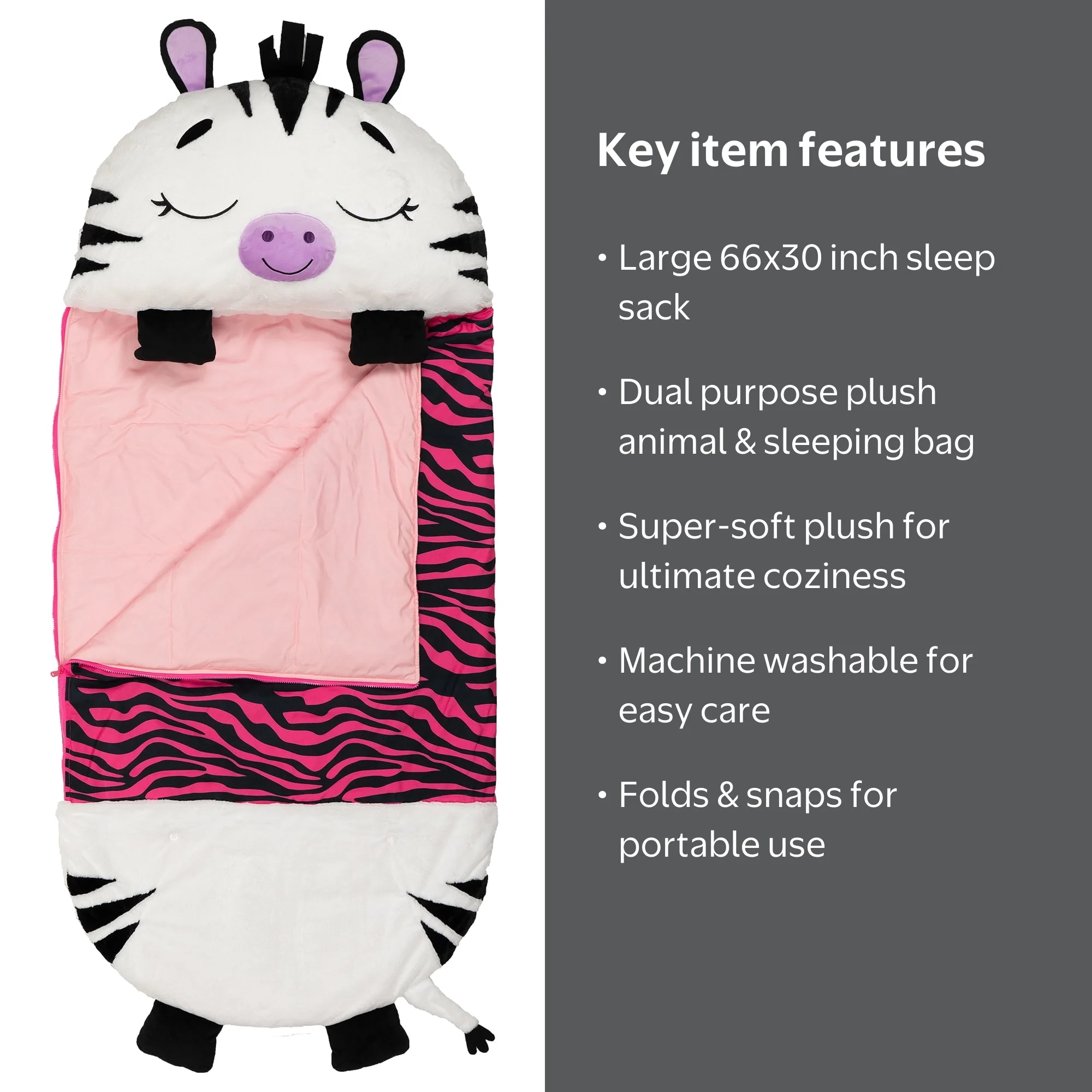 Happy Nappers: Pillow & Sleepy Sack: Large - Zinnia Zebra - 66 x
