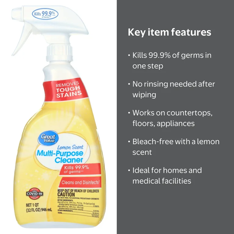 Great Value Multi-Purpose Cleaner, Lemon Scent, 32 FL OZ
